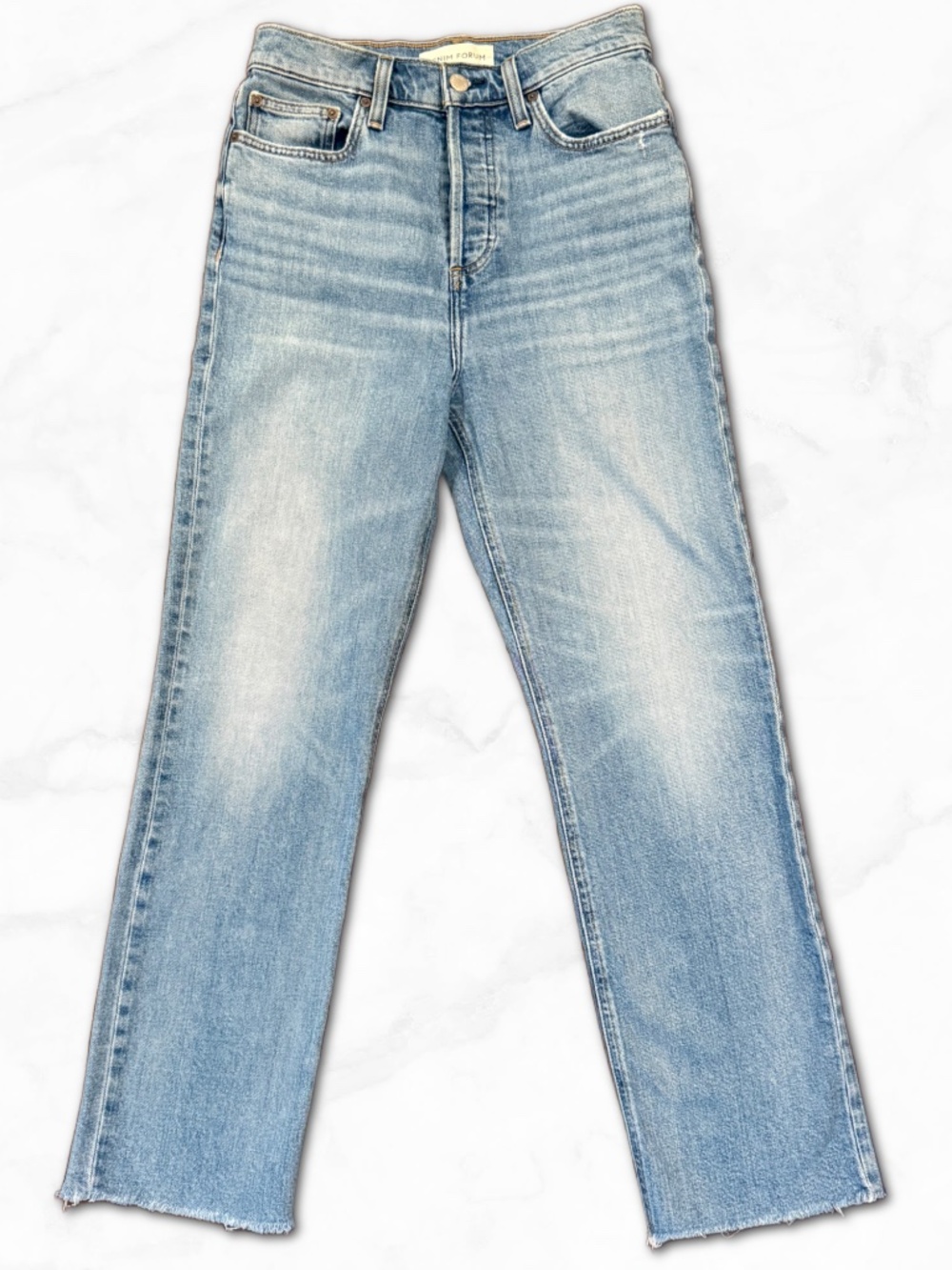 Denim Forum Aritzia The Arlo High Rise Straight Jeans Organic Cotton Raw Hem 27